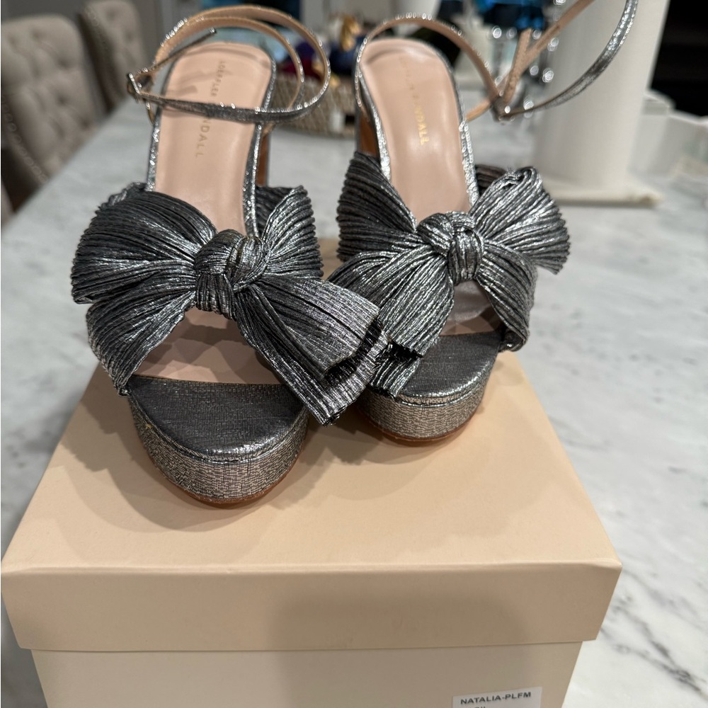 Loeffler Randall Natalia Metallic Silver Bow Heels